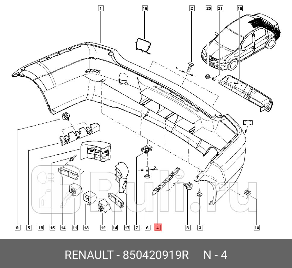 Крепление заднего бампера левое для Renault Logan 1 2004-2009 RENAULT 850420919R 2150₽