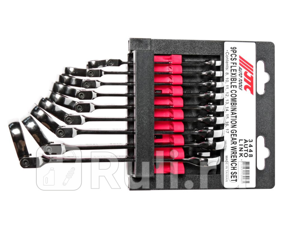 Набор ключей комбинированных трещоточных с подвижной головкой 8-17мм на холдере 9 предметов JTC 1 JTC JTC3448 19680₽