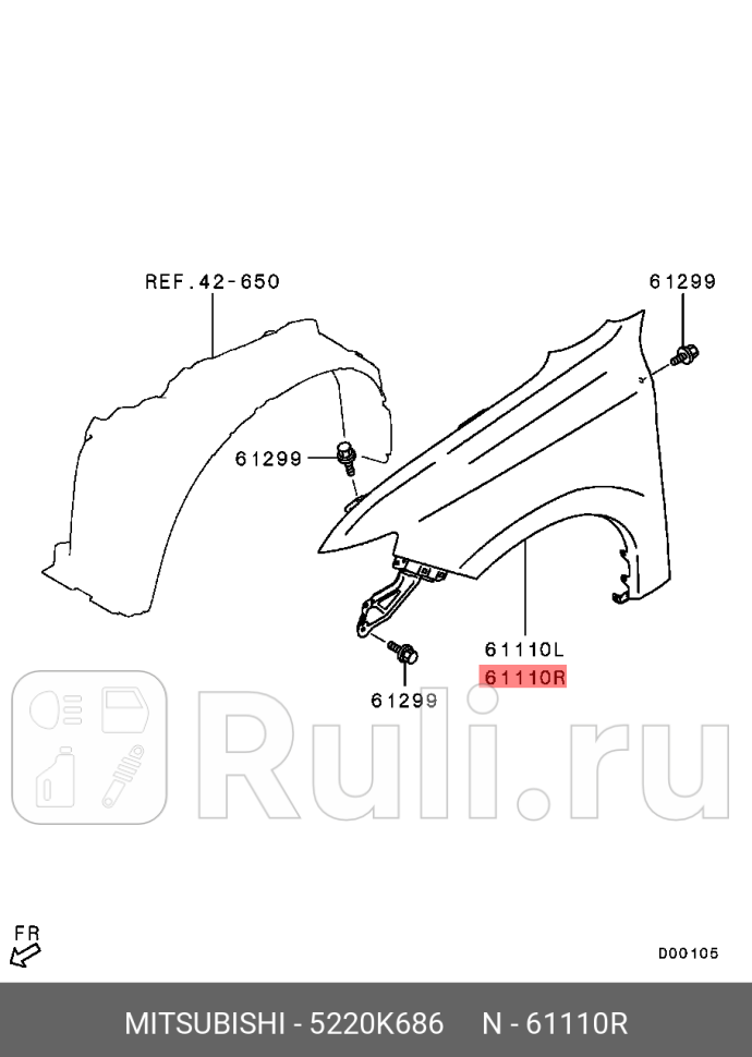 КРЫЛО ПЕРЕДНЕЕ MITSUBISHI 5220K686 38230₽
