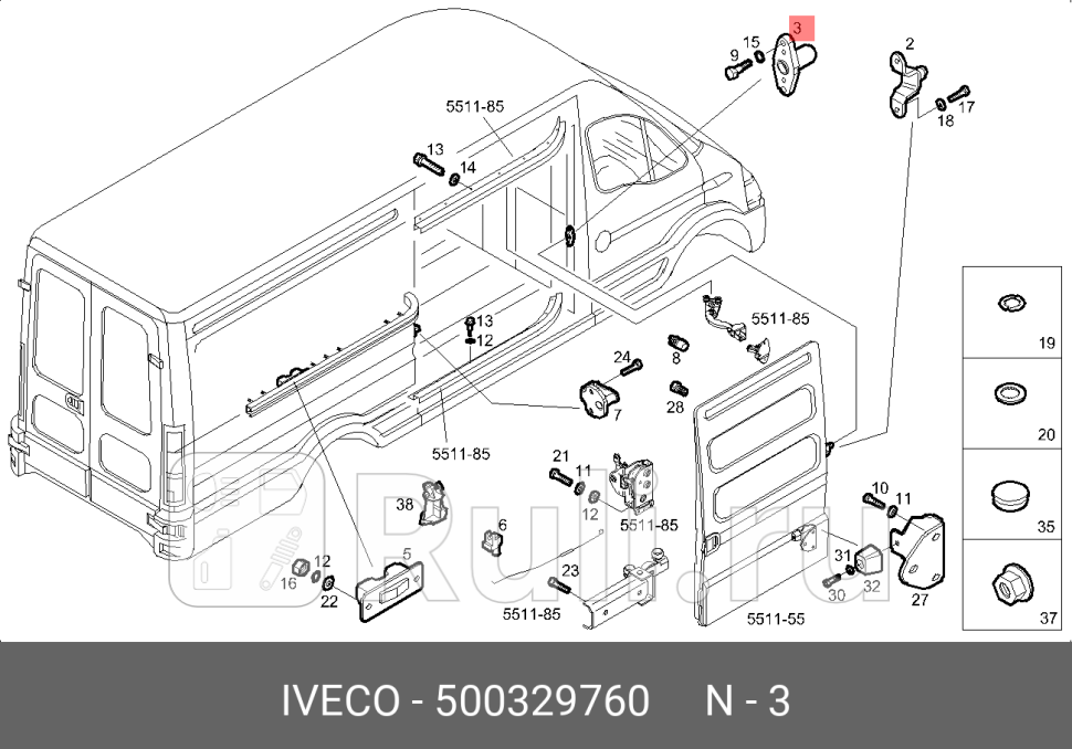 петля двери раздвижной ответная часть пальца-кронштIVECO Daily S2000S2006S2009 IVECO 500329760 0₽
