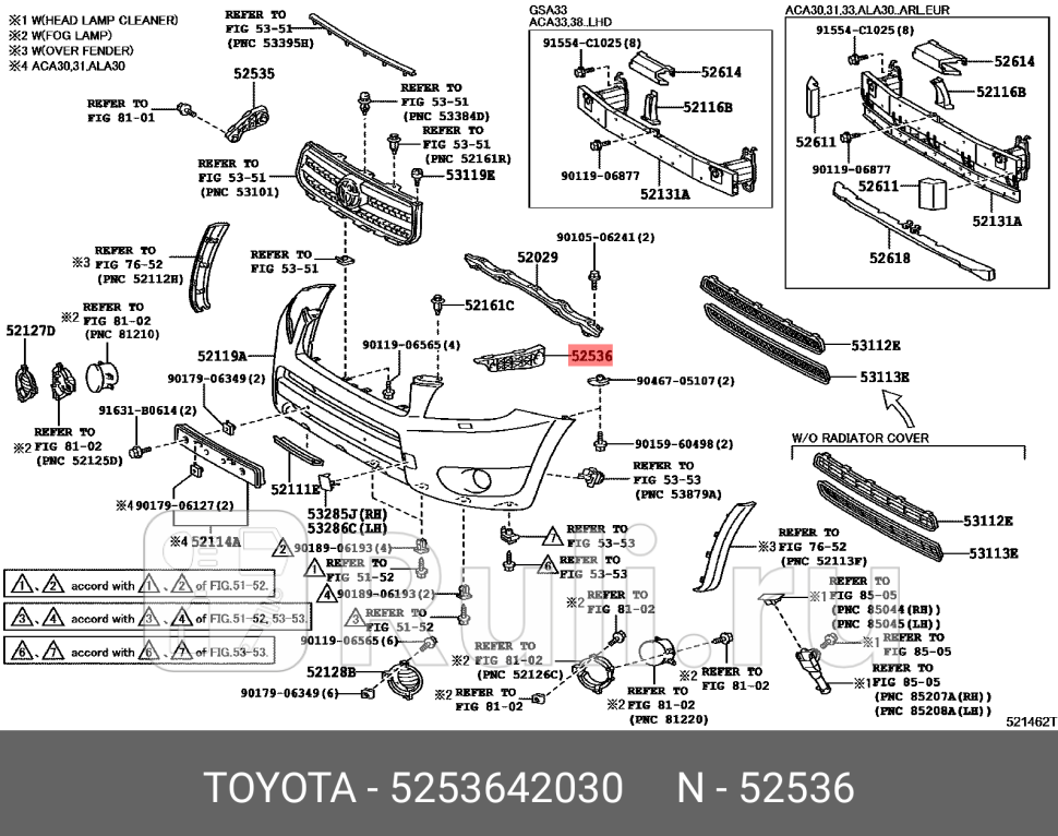 Кронштейн бампера передний левый TOYOTA-LEXUS 5253642030 2410₽