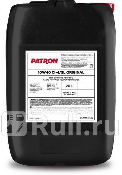 Масло моторное полусинтетическое 20л-для грузовых автомобилей ACEA E7A3B4 API CI-4SL ECF-2 CES PATRON 10W40 CI-4SL 20L ORIGINAL 10930₽