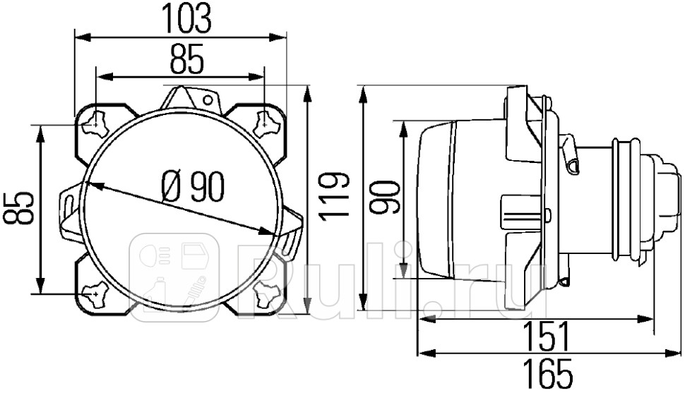 Оптичэлемент фарыправлев ближнсвета d90 лампа h7omnmb actrosategoмаз 103105 Hella 1BL008193-011 0₽