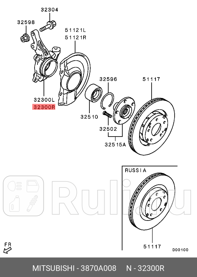 Кулак поворотный правый MITSUBISHI 3870A008 13620₽