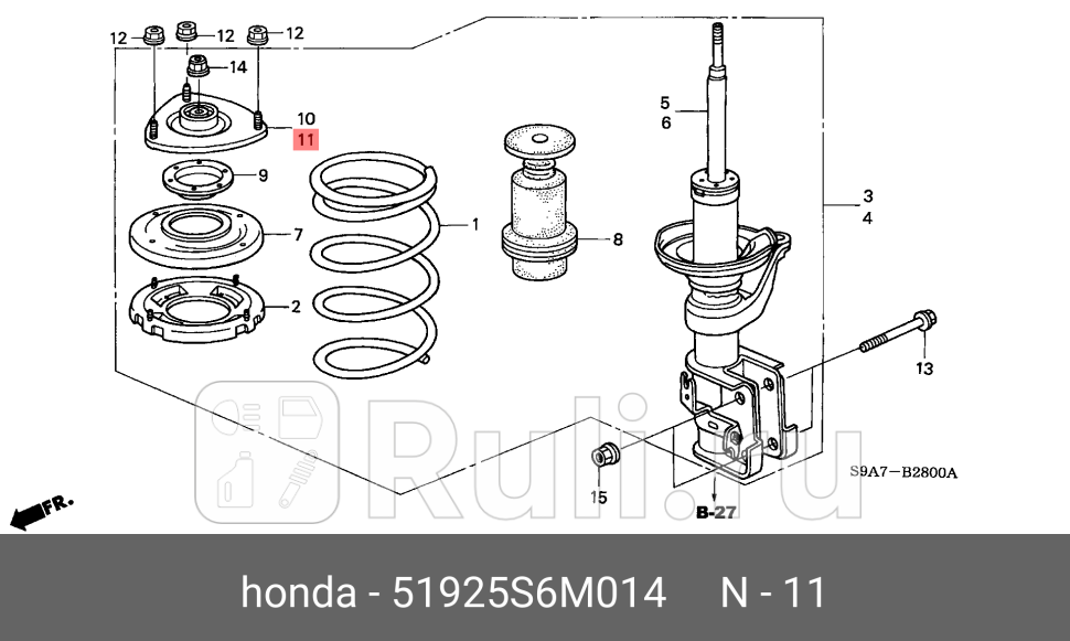 Опора амортизатора передн лев honda cr-v 02-06 HONDA 51925-S6M-014 0₽