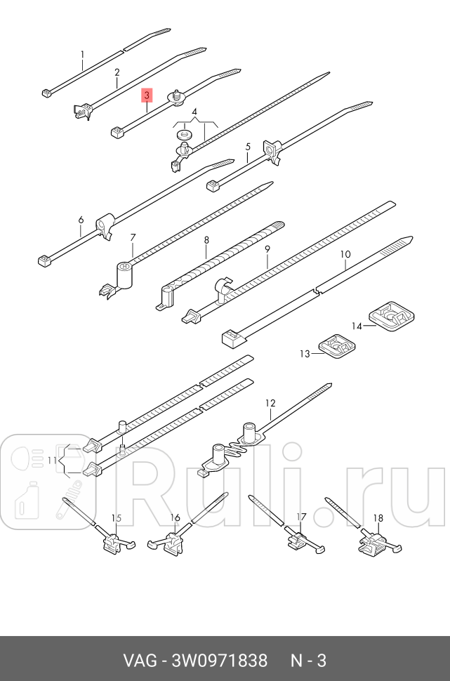 Хомут пластиковый Стяжка с клипсой VAG 3W0971838 80₽