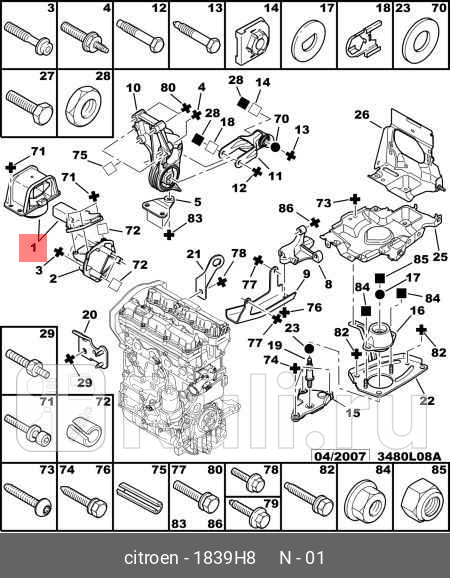 Опора двигателя передн прав CITROEN C4 04- C4 купе 04- PEUGEOT 307 00- 307 Break 02- 307 CC 03 PSA 1839H8 18920₽