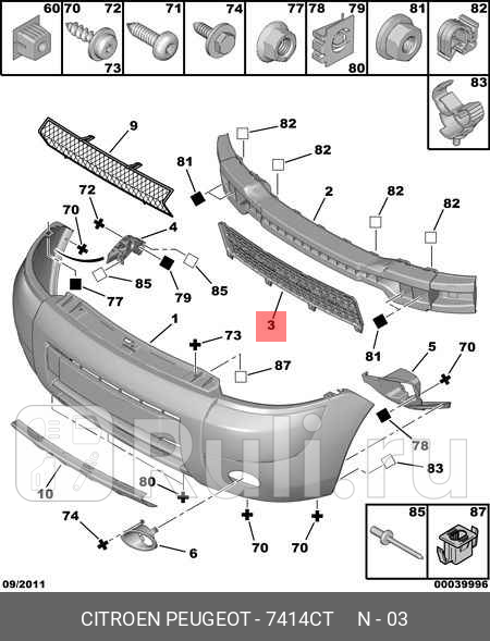 Решетка радиатора CITROEN BERLINGO M59 PEUGEOT PARTNER M59 PSA 7414CT 0₽