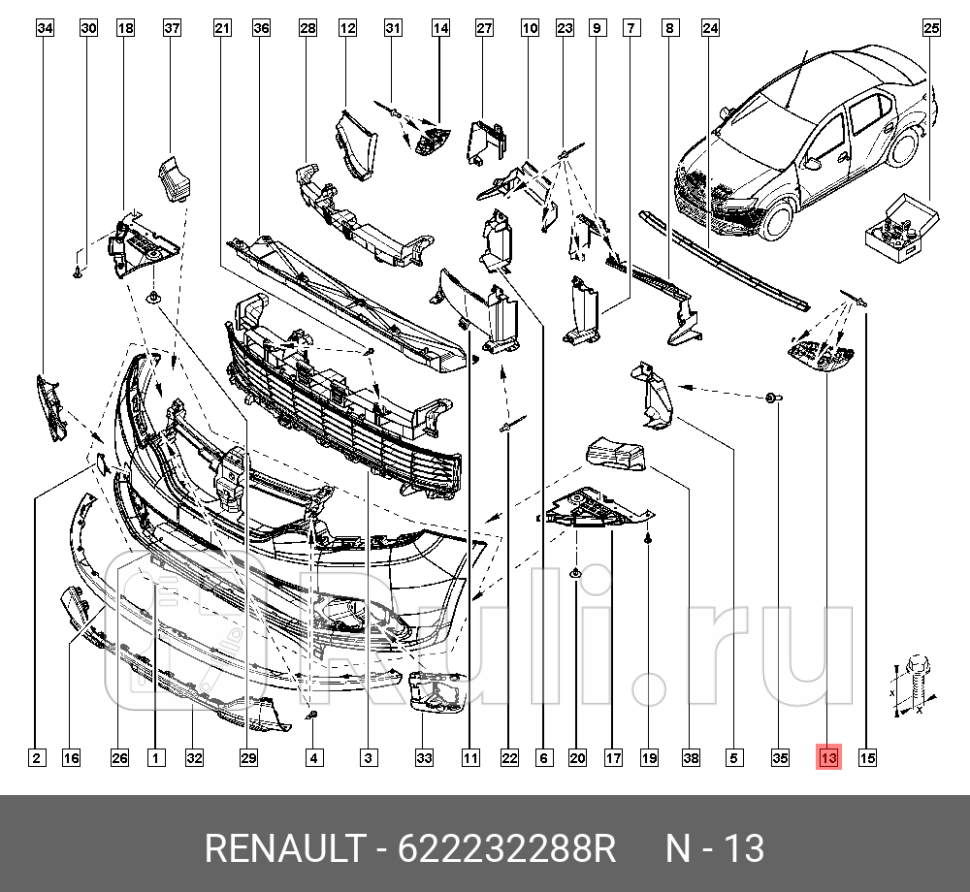 Крепление переднего бампера левое RENAULT 622232288R 2690₽