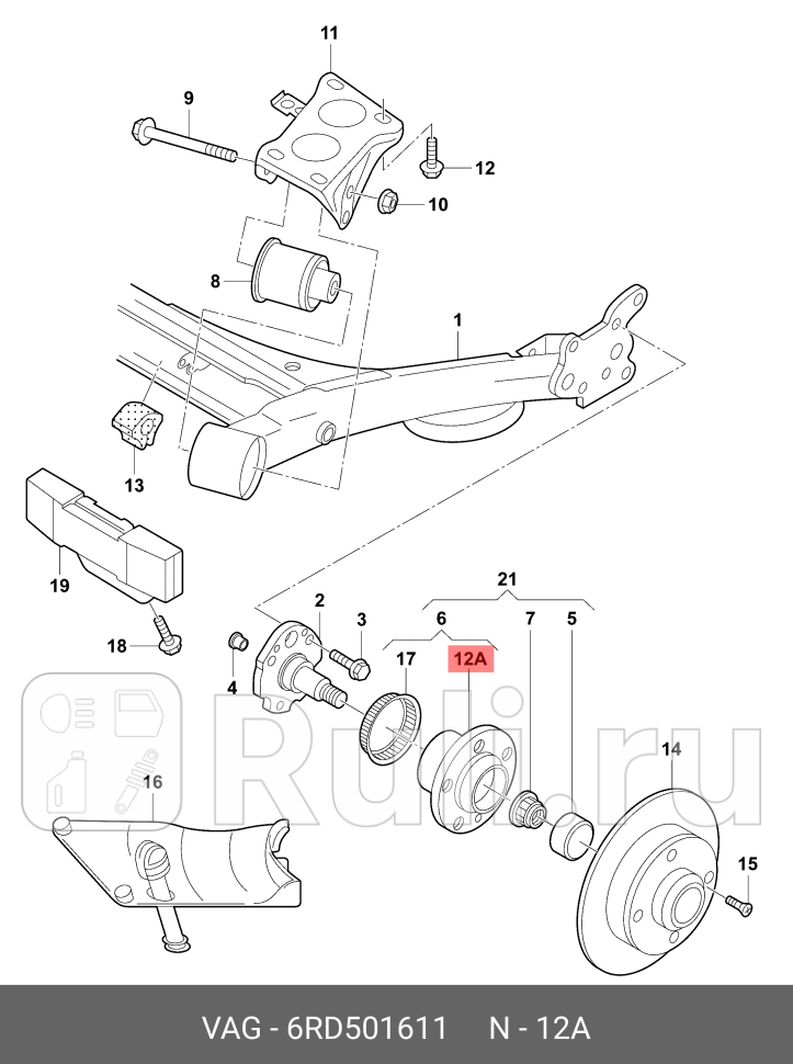 Ступица колеса Seat Toledo 2013 Skoda Rapid 2013 Skoda Roomster 2006-2015 VAG 6RD501611 8330₽