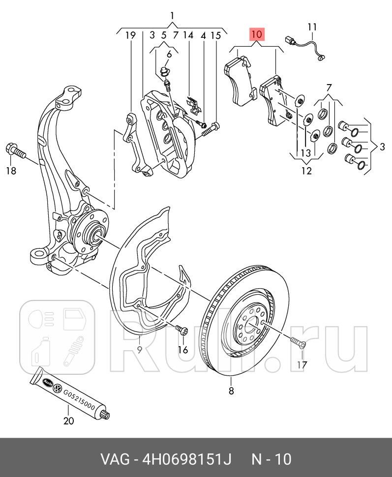 К-т тормозных колодок 4h0698151f 4h0698151j VAG 4H0698151J 0₽