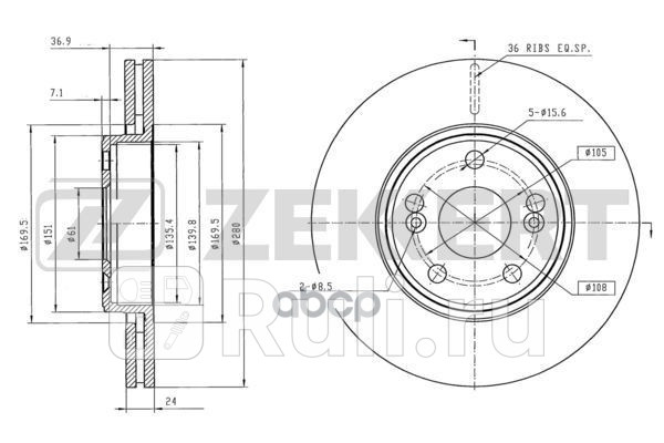 Диск торм перед Renault Espace III 96- Laguna 93- Safrane I II 92- Scenic 00- Zekkert bs-5931 0₽