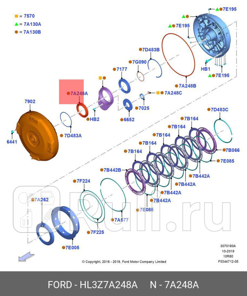 Сальник масляного насоса АКПП 10R80 FORD HL3Z-7A248-A 0₽
