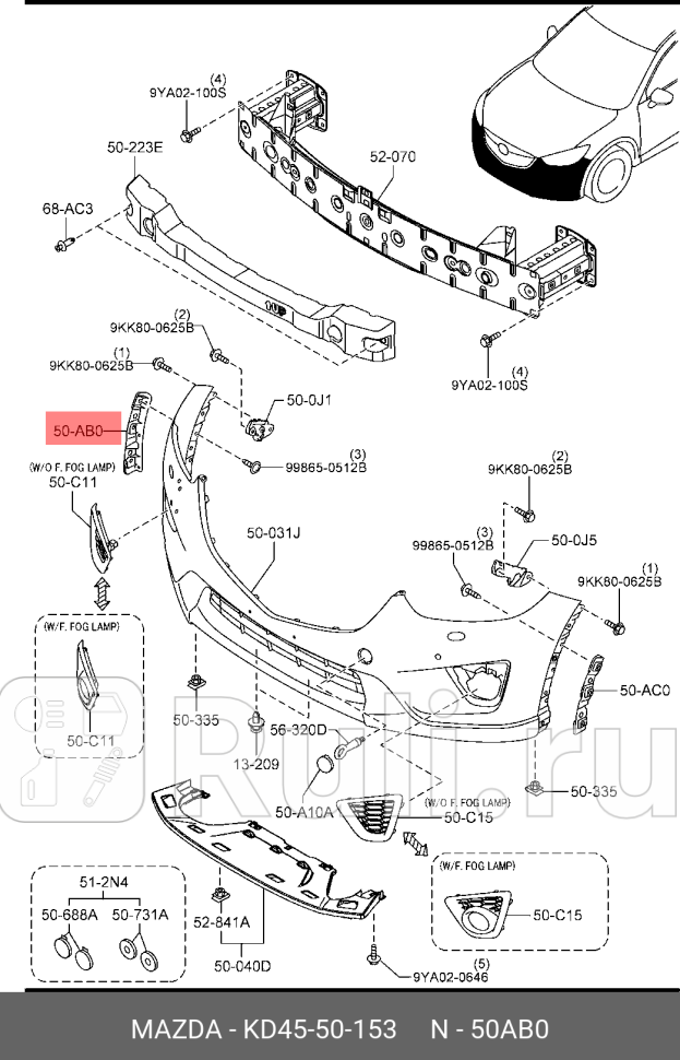 Крепление переднего бампера правое MAZDA KD4550153 1490₽