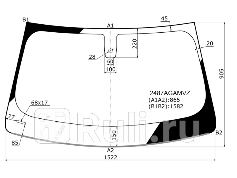 Лобовое стекло для BMW X3 G01 2017-2021 AGC 2487AGAMVZ 22190₽