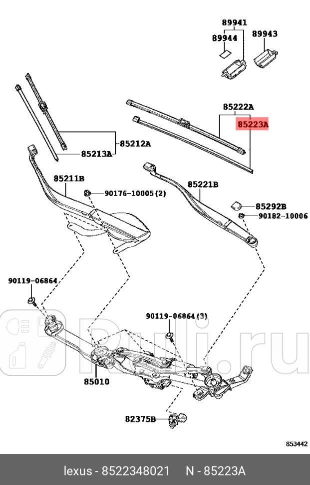 резинка стеклоочистителя левая Lexus RX200tRX350RX450h TOYOTA-LEXUS 85223-48021 2240₽