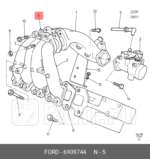 Прокладка впускного коллектора FORD Transit 25 дизель 1991-2000 FORD 6909744 0₽