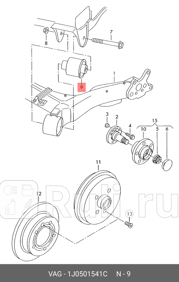 Сайлентблок зад балки vw golfbora 98 VAG 1J0501541C 0₽
