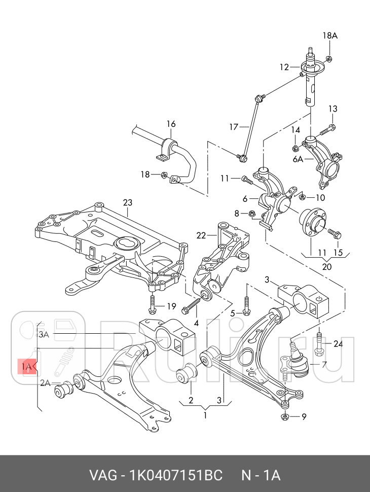 Рычаг подвески поперечный 1K0 407 151 BC VAG 1K0407151BC 0₽