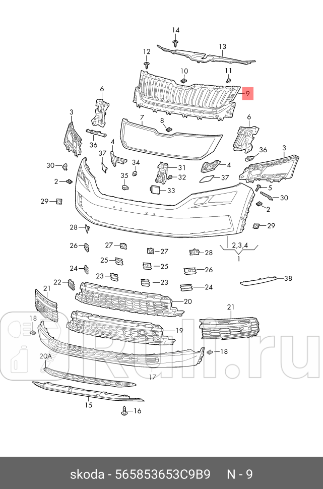 Решетка чёрный satinschwarz VAG 565853653C 9B9 0₽