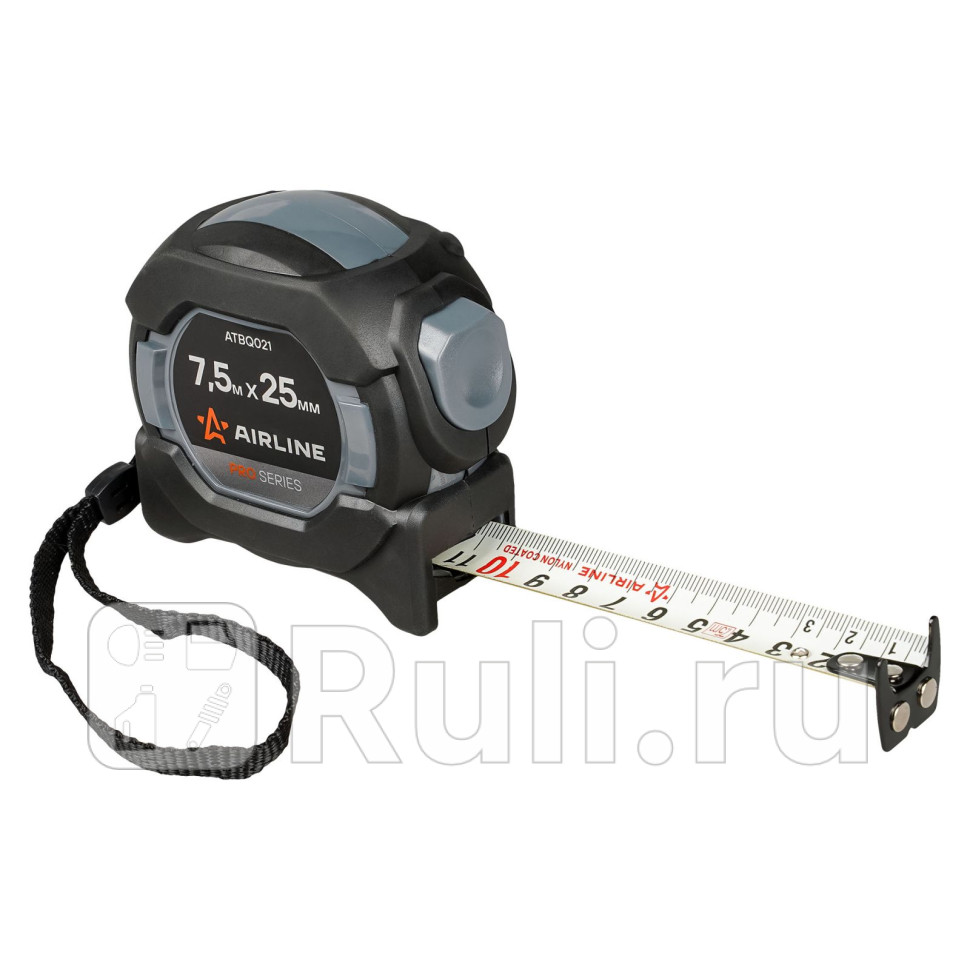 Рулетка в прорезиненном корпусе 75мх25мм PRO автостопдвмагнитзацепнейлондвустшкала AIRLINE ATBQ021 1160₽