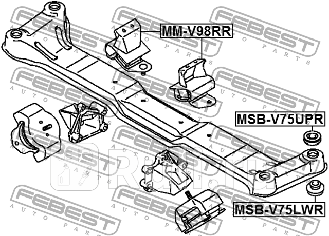 Подушка двигателя задняя FEBEST MMV98RR 0₽