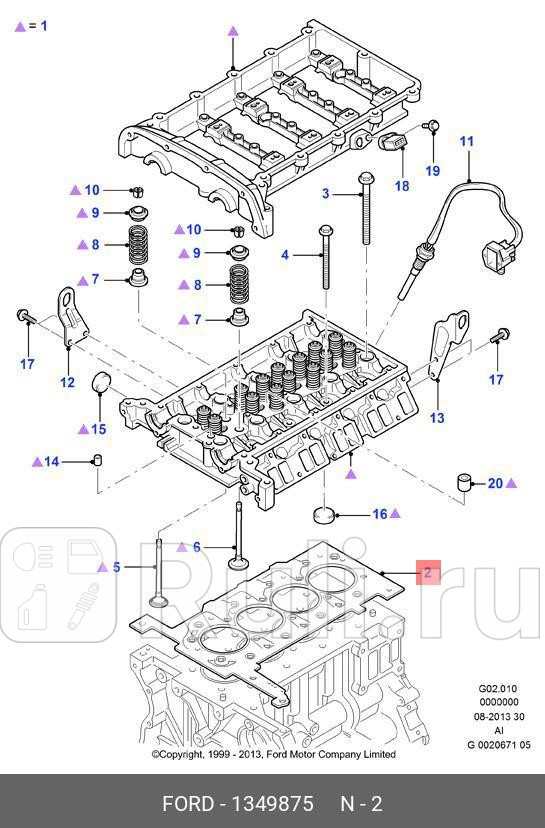 Прокладка ГБЦ FORD Transit 24 Duratorq 2 метки 0300 FORD 1349875 22190₽