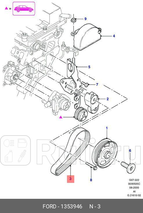 Ремень привода насоса ГУР Duratorq DI 2220 ORG FORD 1353946 1320₽