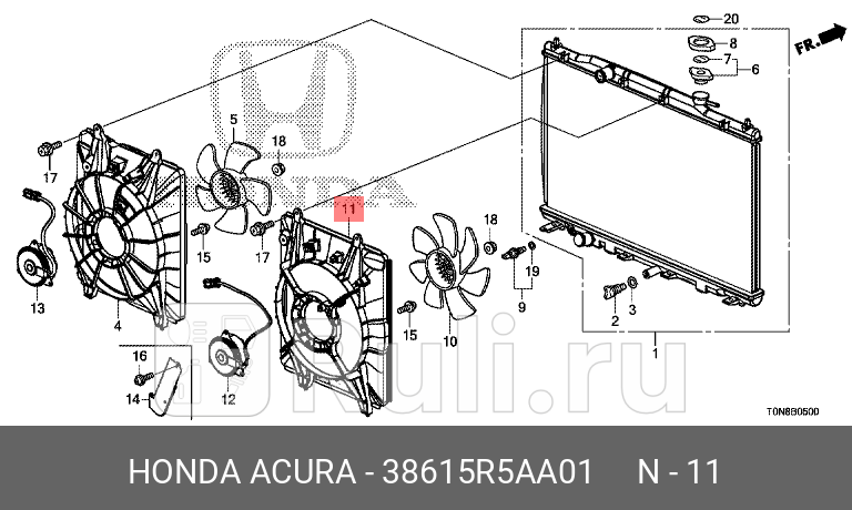 Кронштейн вентилятора радиатора HONDA 38615R5AA01 0₽