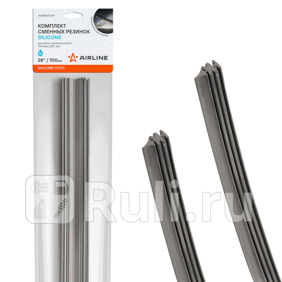 Резинки стеклоочистителя SILICONE 700х6мм 28 2 шт в пакете с навершием AIRLINE AWBRES700P 790₽