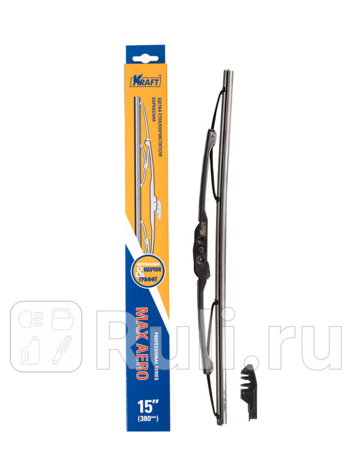 Щетка стеклоочистителя каркасная 380 мм KRAFT 2 адаптера KRAFT KT 830036 320₽