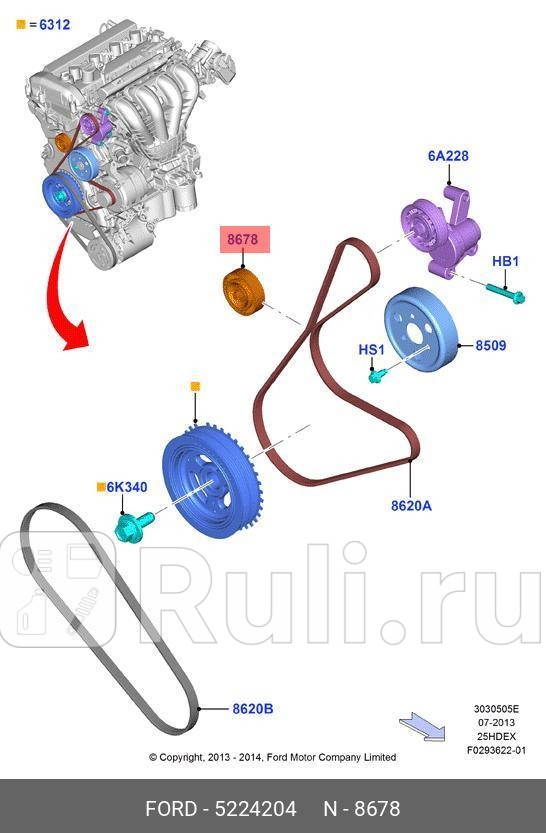 ролик приводного ремня промежуточныйFord Ecoboost 20 Duratec 25 FORD 5224204 4480₽
