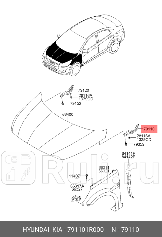 Петля капота левая для Hyundai Accent ТагАЗ 2000-2011 HYUNDAI-KIA 791101R000 900₽
