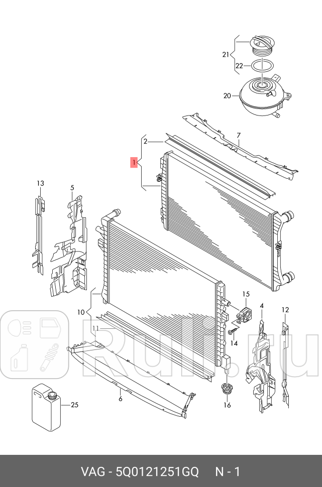 Радиатор охлаждающей жидкости 5Q0 121 251 GQ VAG 5Q0121251GQ 0₽