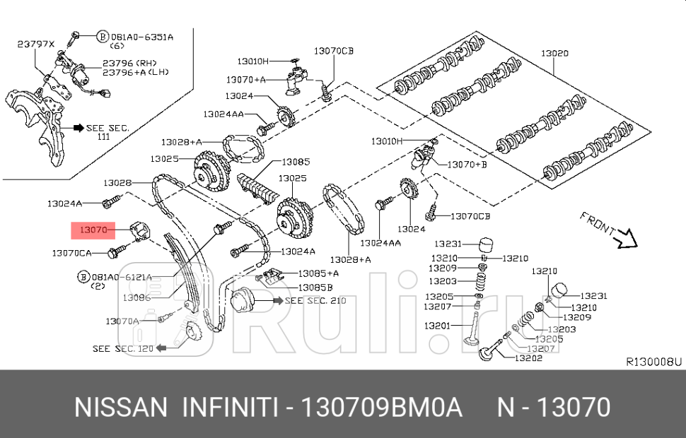 натяжитель цепи ГРМ Nissan TeanaMurano 06-08 Infiniti FX35 03 NISSAN-INFINITI 130709BM0A 3470₽