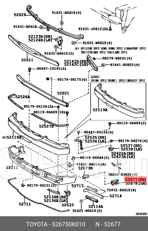 Кронштейн переднего бампера TOYOTA-LEXUS 526750K010 0₽