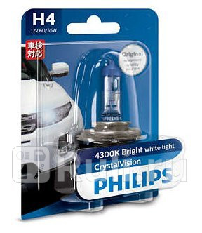 Лампа H4 6055W PHILIPS Crystal Vision 4300K PHILIPS 12342 CV B1 1440₽