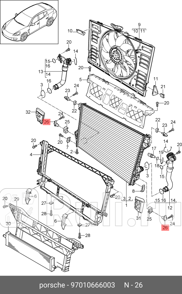 Кронштейн радиатора porsche panamera 10-16 VAG 97010666003 3060₽