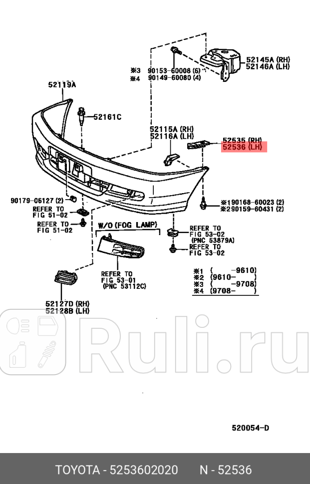 кронштейн бампера переднего боковой левый Toyota Corolla 01-04 TOYOTA-LEXUS 5253602020 0₽