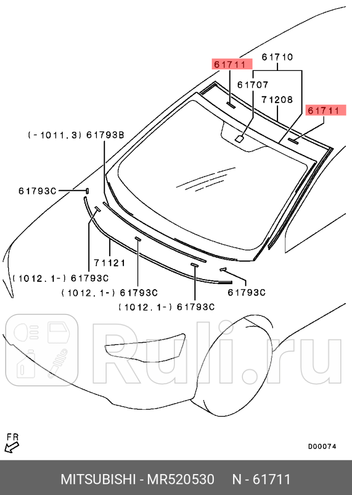 Фиксатор молдинга стекла mitsubishi lancer csctcycz outlander cucw MITSUBISHI MR520530 180₽
