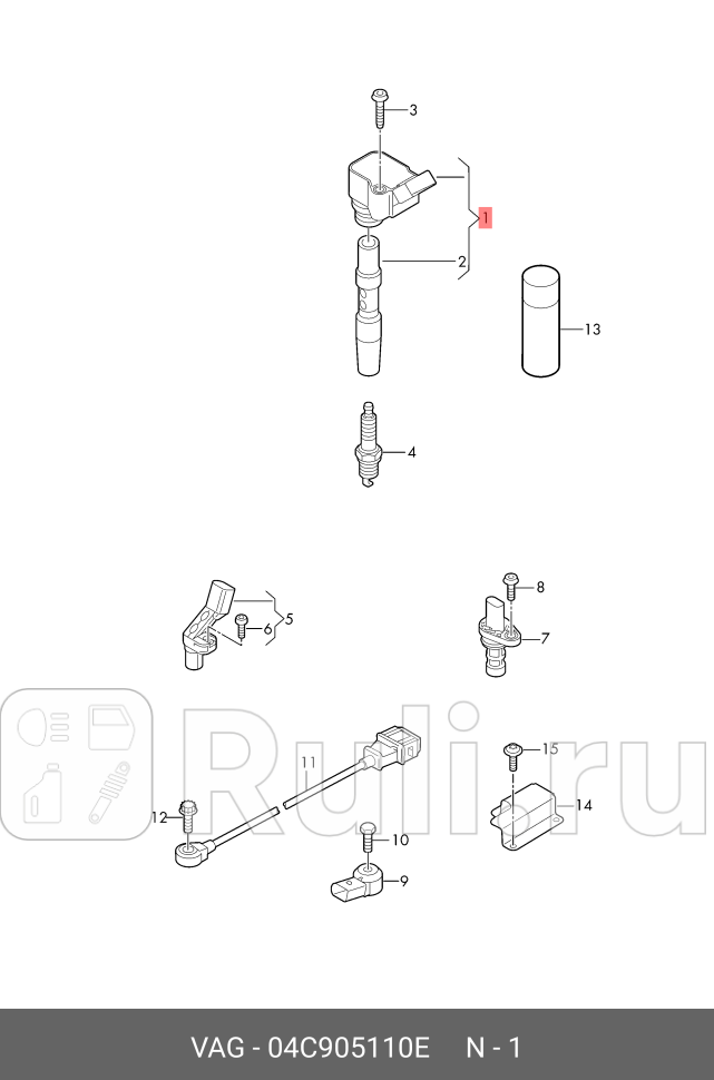 Катушка зажигания с наконеч- ником прово VAG 04C 905 110 E 0₽