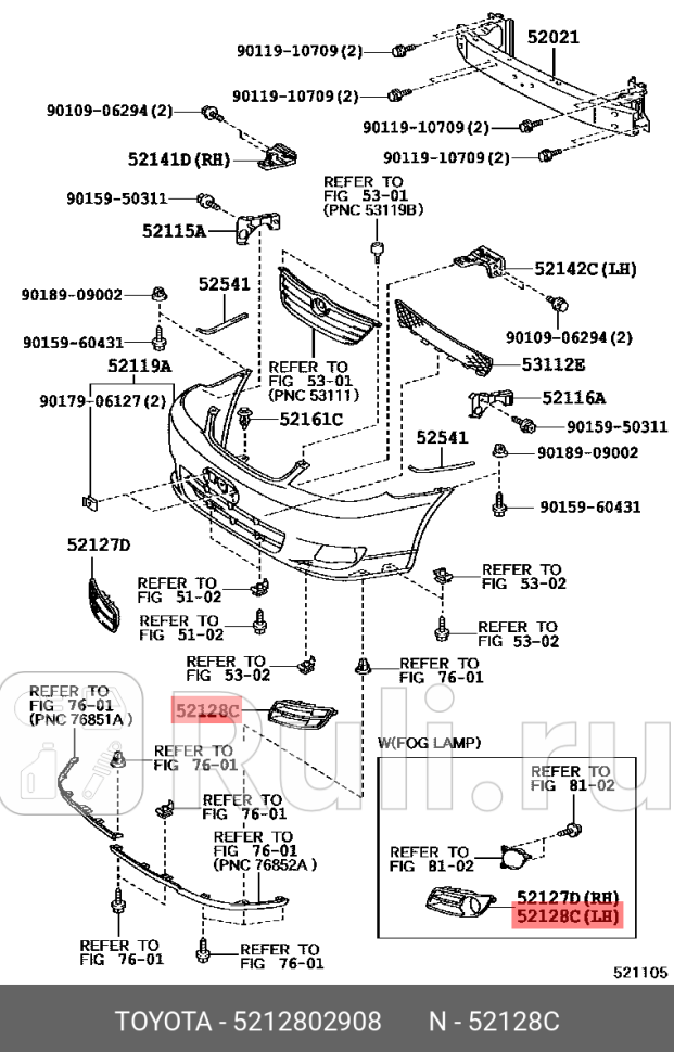 заглушка переднего бампера левая Toyota Auris TOYOTA-LEXUS 5212802908 490₽