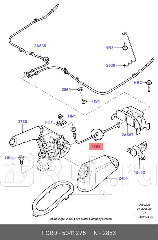 Трос, стояночная тормозная система  FORD 5041276