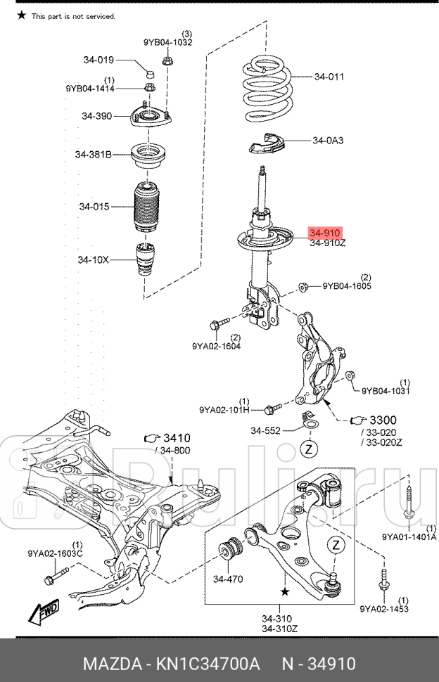 Амортизатор передней подвески правый MAZDA KN1C34700A 0₽