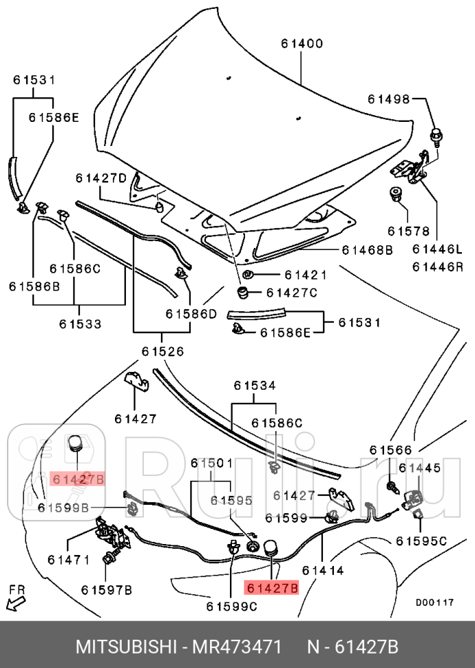 Отбойник капота MITSUBISHI MR473471 500₽