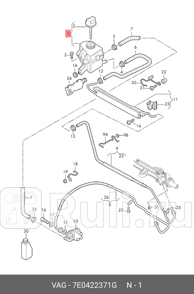 Бачок гидроусилителя руля для Volkswagen Transporter T5 2003-2009 VAG 7E0422371G 9570₽
