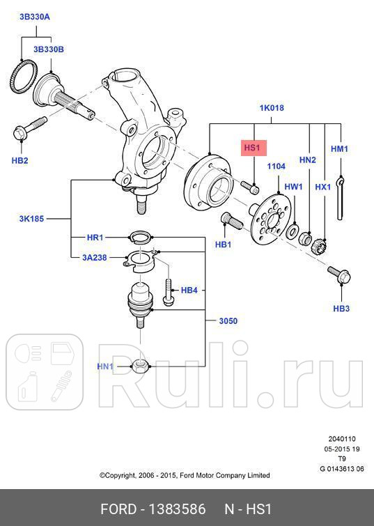 БОЛТ КРЕПЛЕНИЯ СТУПИЦЫ FORD 1383586 620₽