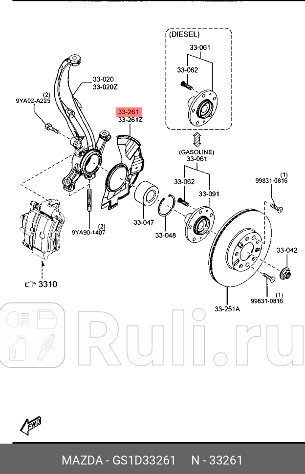 Кожух барабанных тормозов org MAZDA GS1D33261 0₽