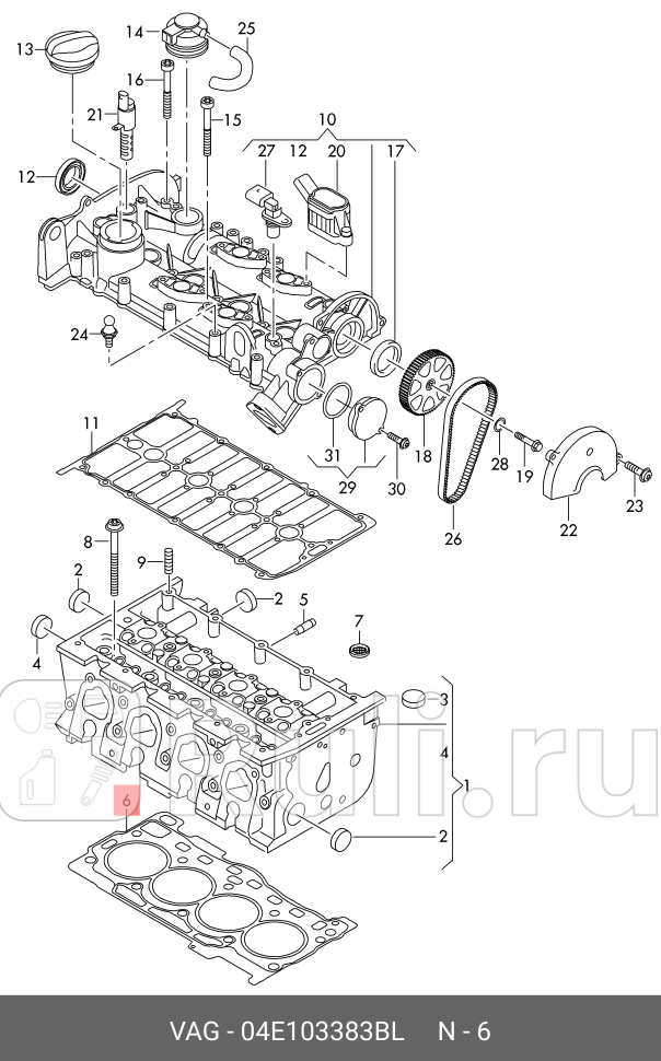 Прокладка головки блока цилиндров дл л VAG 04E103383BL 0₽