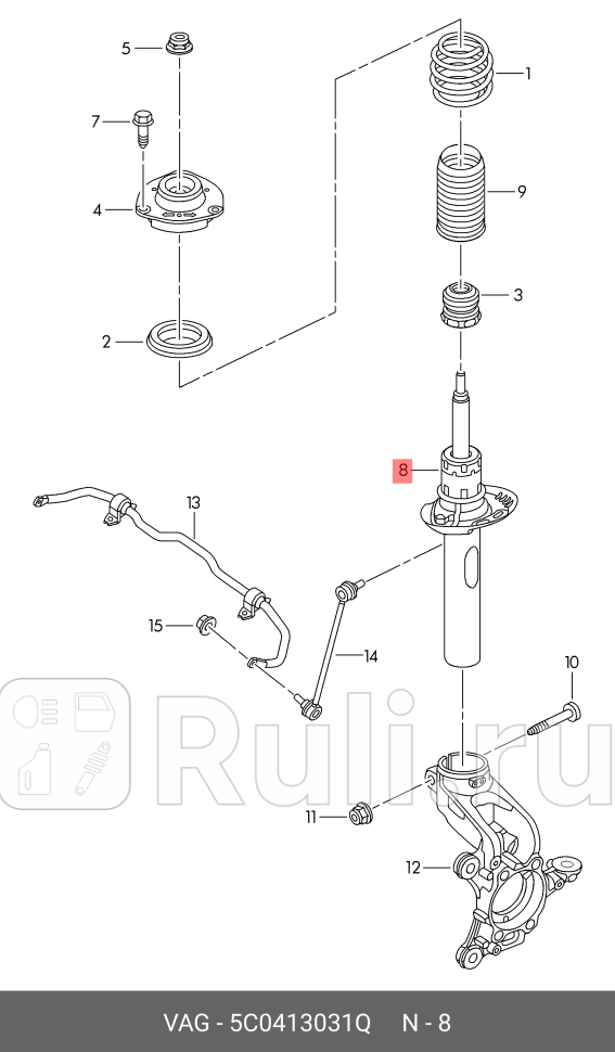 амортизатор передний газовый VW GolfPassat Audi A3 05 VAG 5C0413031Q 0₽